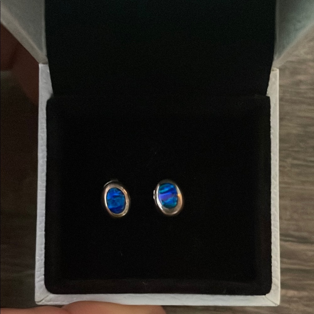 Sterling Silver and Elegant Blue Opal Stud Earrings